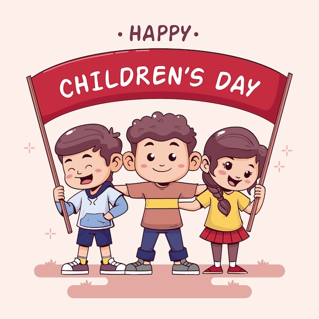 Happy world children's day hand drawn