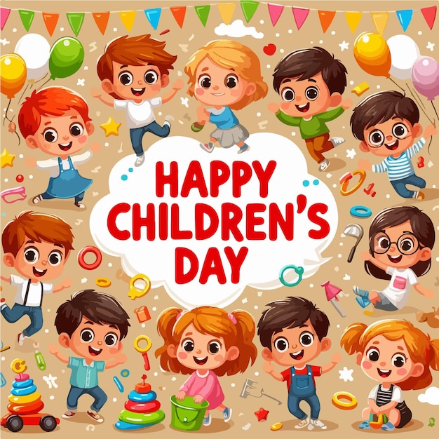 Счастливый Всемирный день детей фон векторная иллюстрация концепция с счастливыми игривыми детьми
