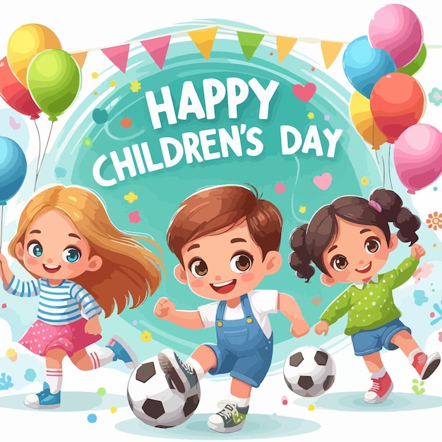 Happy world childrens day background vector illustration concept with happy playful kids