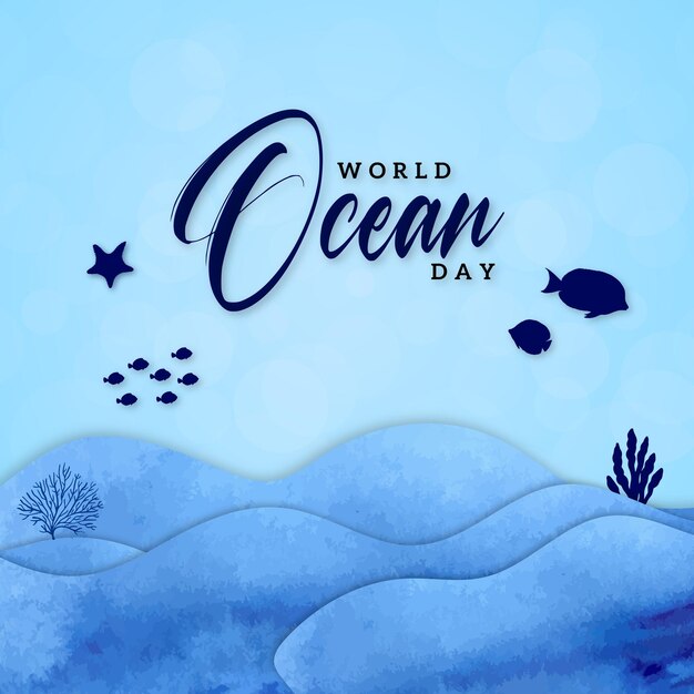 Happy World Ocean Day Blue Background Social Media Design Banner Free Vector