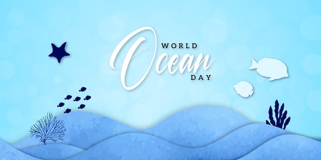 Happy World Ocean Day Sea Blue Background Social Media Design Banner Бесплатные векторы