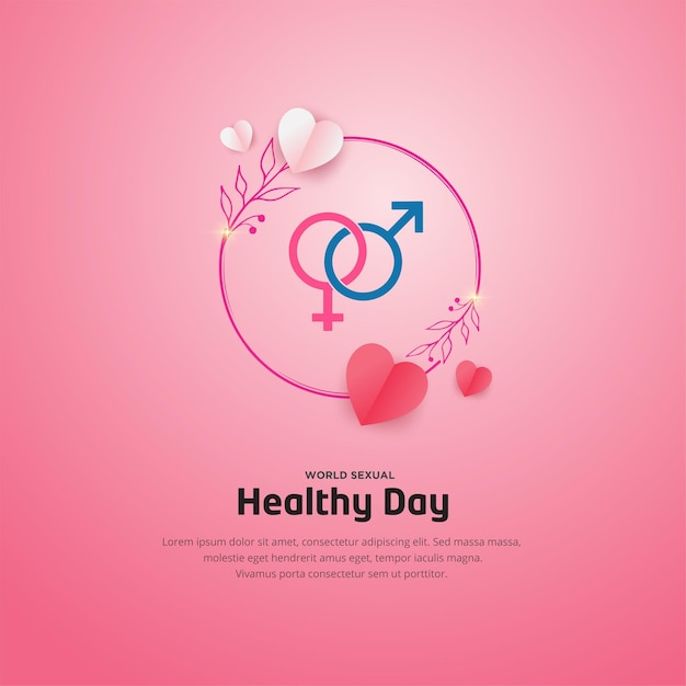 Happy world seksuele gezondheidsdag ontwerp vector met harten en gender iconen