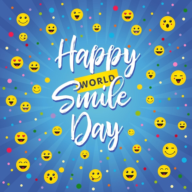 Вектор Поздравляем с всемирным днем улыбки, поздравляя плакат с каллиграфическим стилем рисования кистью. международный день