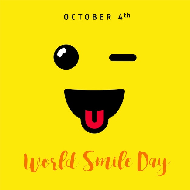 Happy world smile day greeting icon or poster. modern square yummy emoticon.