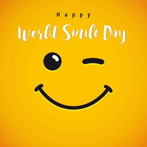 Happy World Smile Day greeting icon. Winking square yellow face. Internet poster. Modern emoticon.