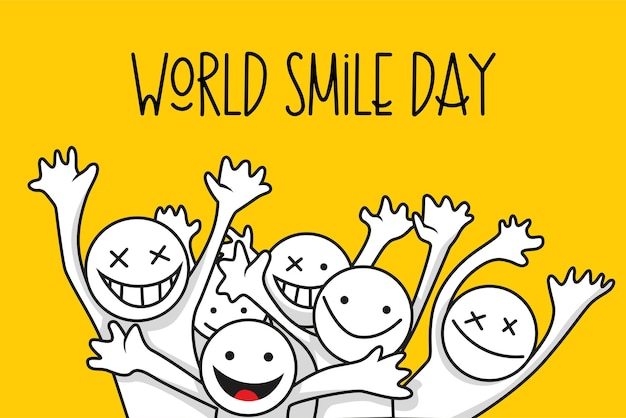 Vettore felice giornata mondiale del sorriso felice emoji sorridente illustrazione