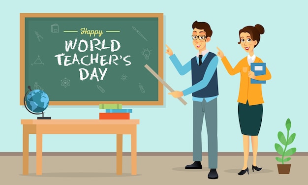 Happy world teacher's day cartoon illustration. suitable for greeting card, poster and banner