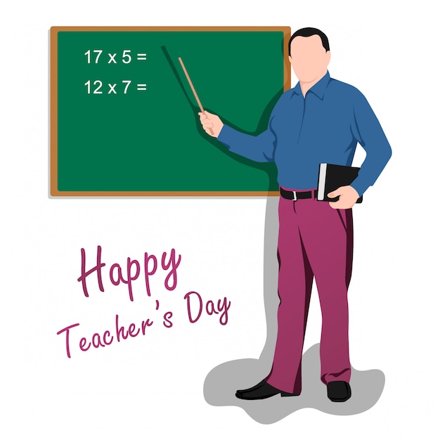 Vettore giornata degli insegnanti di happy world. illustrazione dell'insegnante maschio