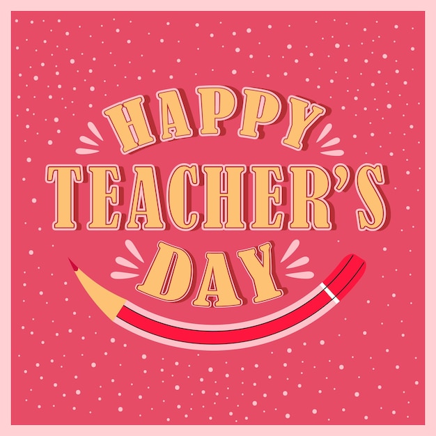 Happy world teachers day viering. hand belettering vectorillustratie. met schoolelementen.