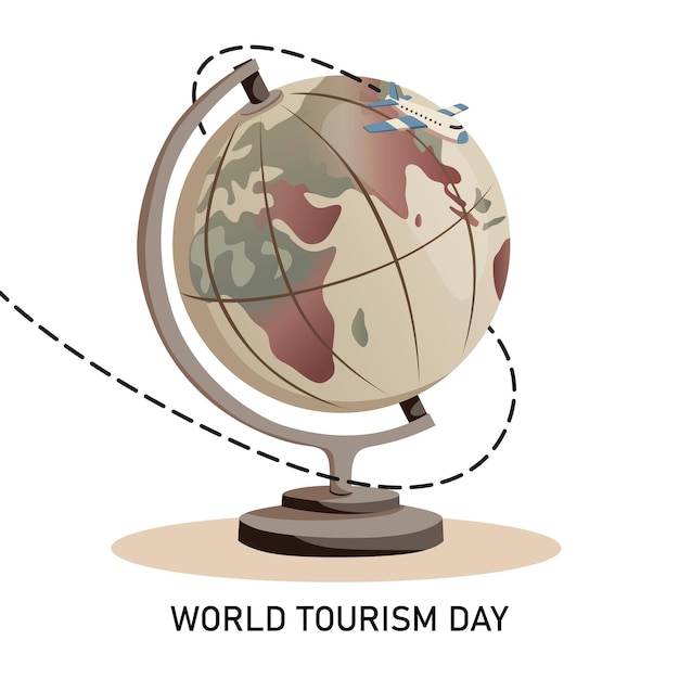 Vector happy world tourism day banner brochure poster design globe illustration