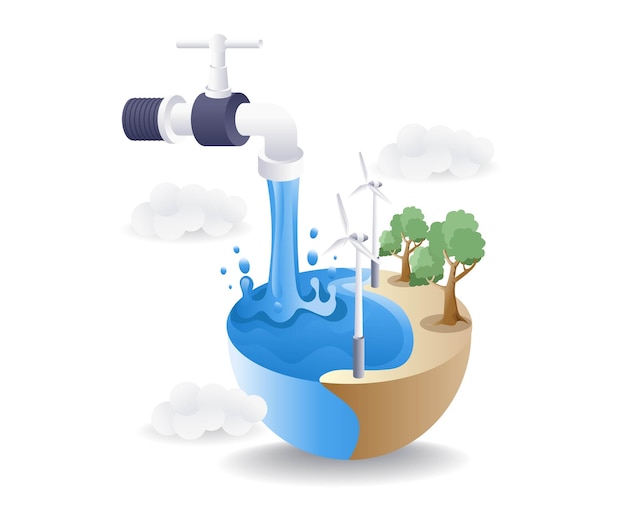 Vector happy world water day flat isometric 3d illustration