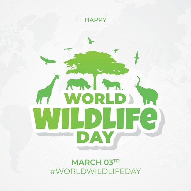 Happy world wildlife day march 3td illustration on maps background design