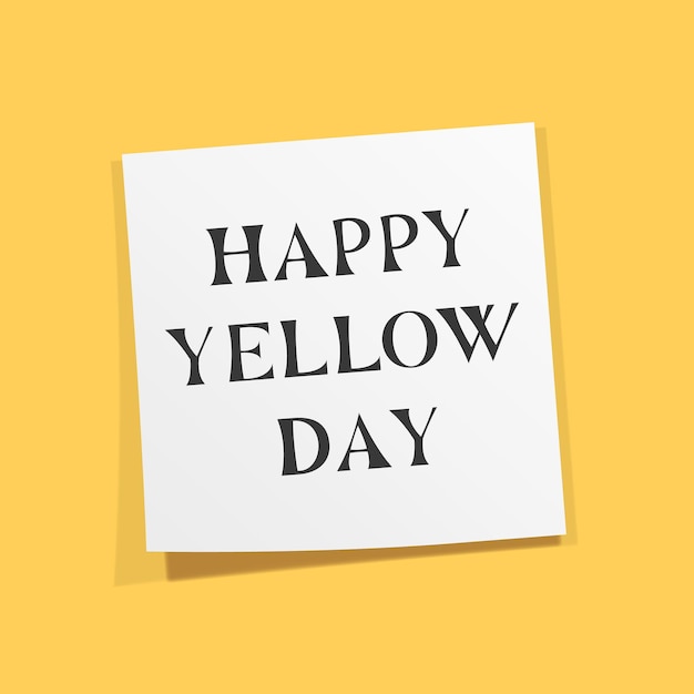 Vector happy yellow day text on post it paper virtual modern 3d render kawaii doodle flat vector illustrati