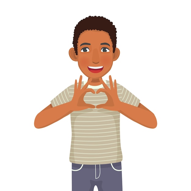 happy young African man showing heart shape sign with hands gesture