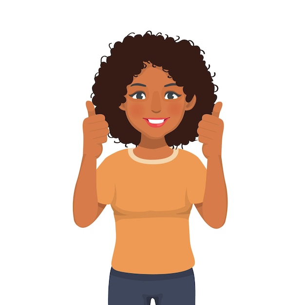 Vector happy young african woman showing thumb up gestures