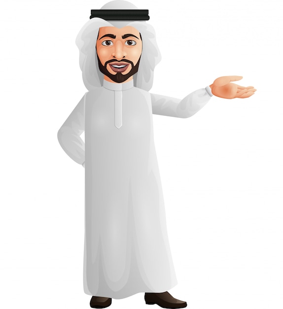 Premium Vector | Happy young arab businessman presenting