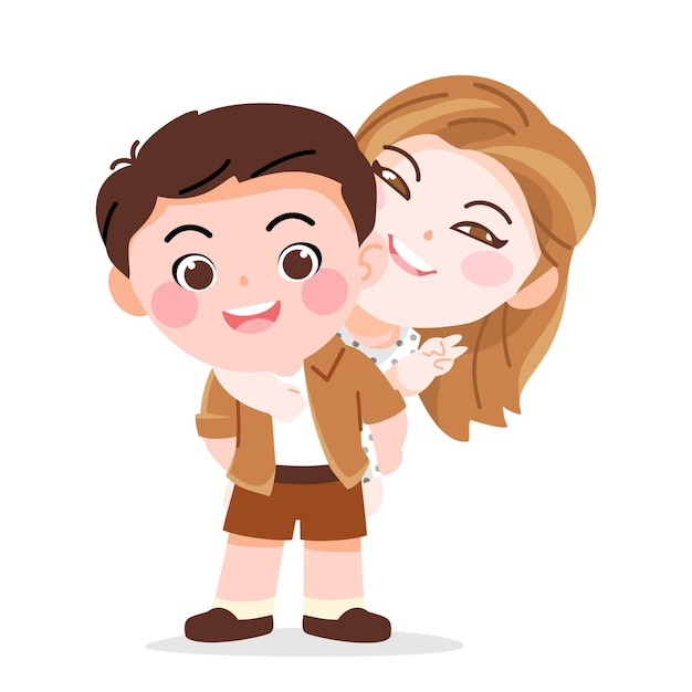 白い背景の上の幸せな若いカップルかわいいベクトルの漫画