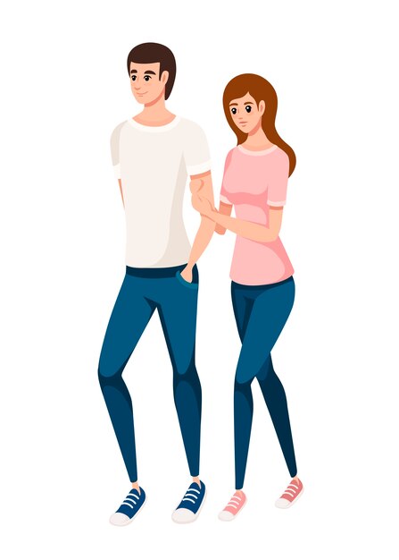 Vector happy young couple walk together