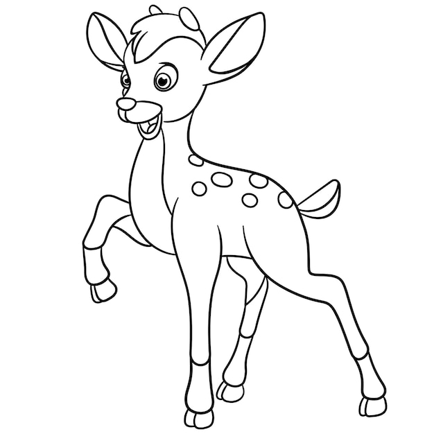 Happy young deer. Cartoon coloring book page for kids.