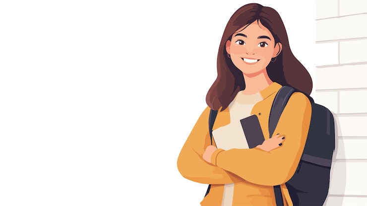 Vector happy young female student leaning portrait