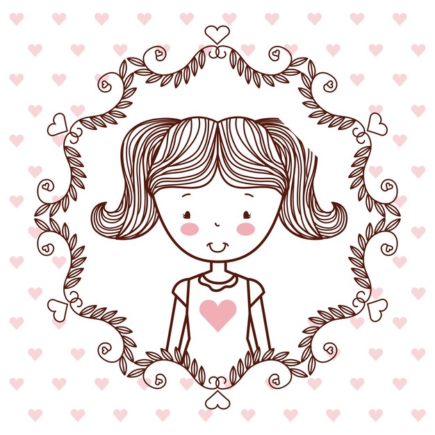 Happy young girl cute hand drawn image