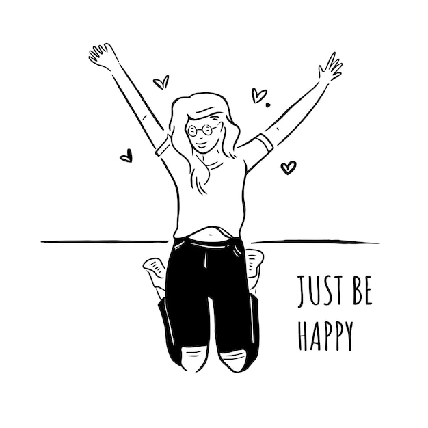 Happy young girl and excited concept illustration just be happy