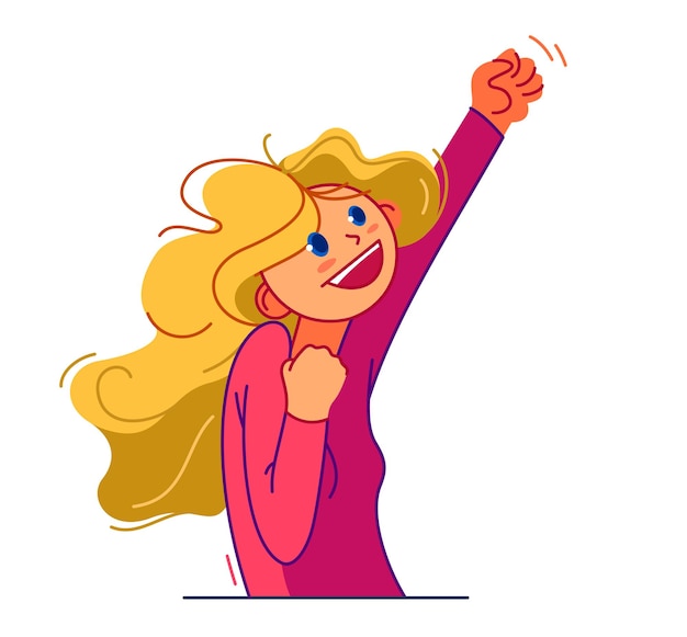 happy young girl excited with winner gesture vector illustration woman saying yes to success and goal cartoon drawing champion win