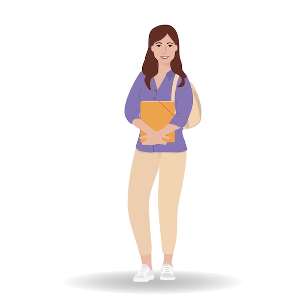 Happy young girl student Vector illustration in cartoon style