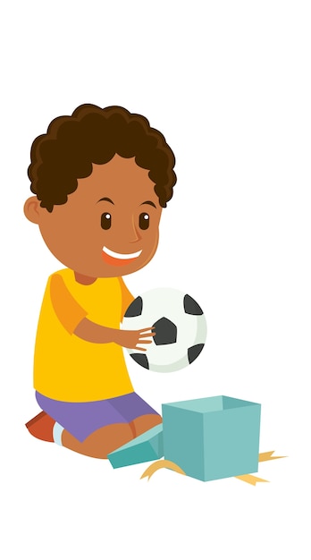 happy young kid open his present 