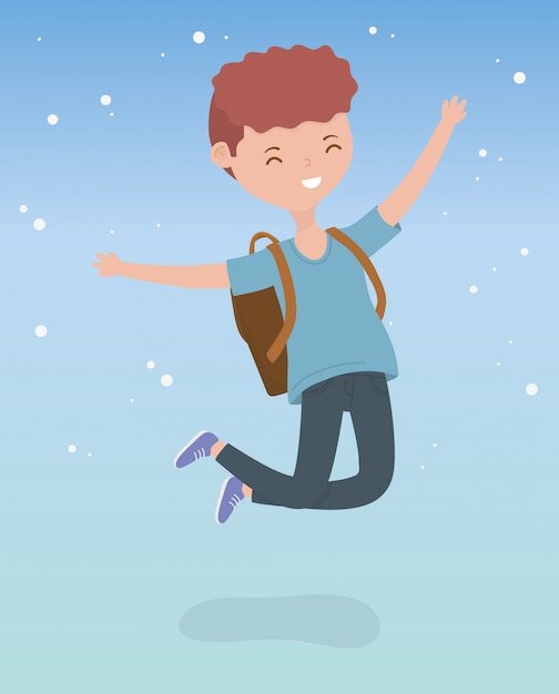 Happy young man celebrating jumping character