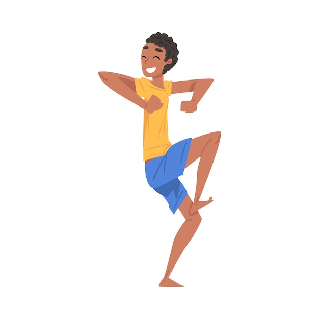 Happy Young Man Dancing at Swimming Pool Party Cartoon Style Vector Illustration