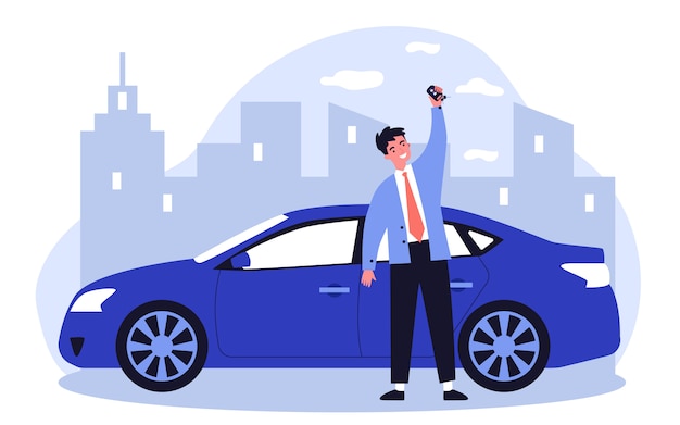 Vector happy young man leasing car   illustration