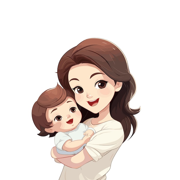 Happy young mother with her little cute baby cartoon vector