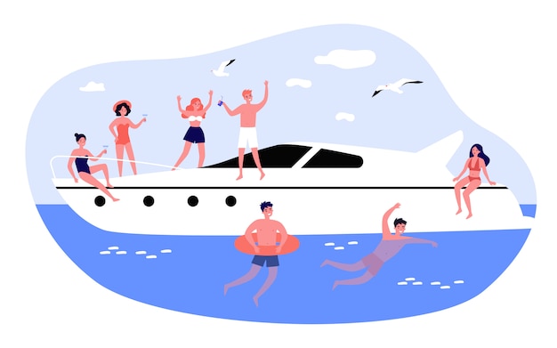 happy young people enjoying yacht cruise