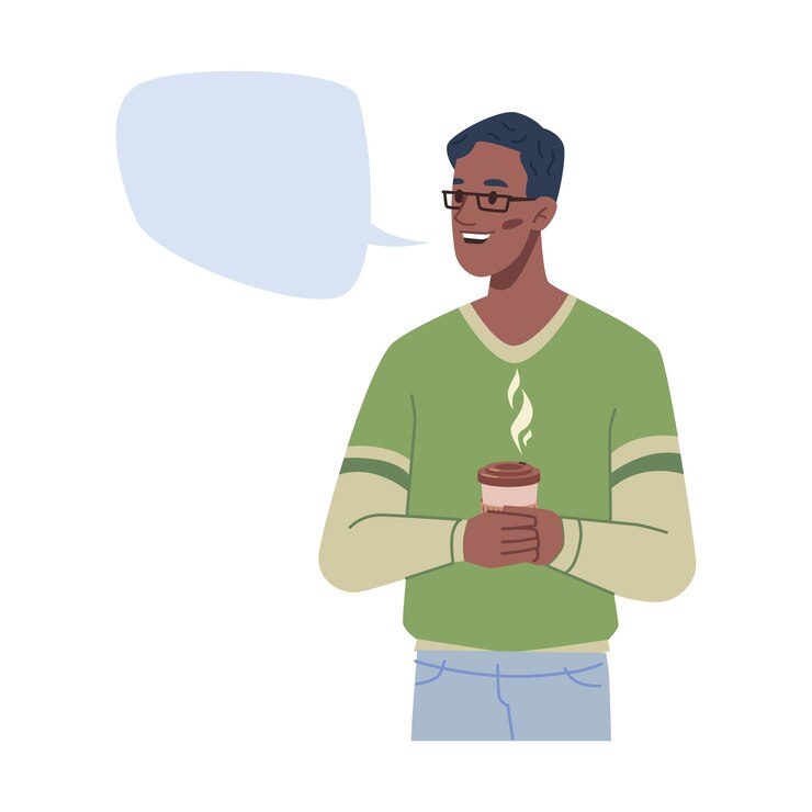 Vector happy young smiling man big blank speech bubble