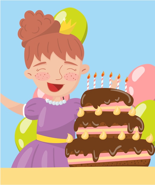 Happy young woman holding birthday cake photo, best moments on pictures, portrait of family members  Illustration