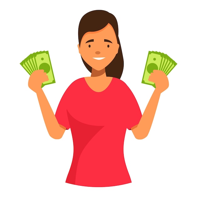 Happy young woman holding money in hands