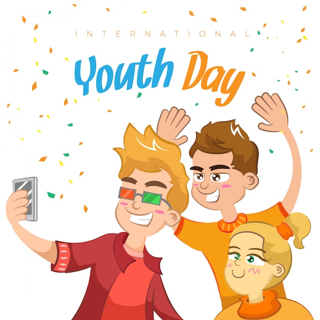 Happy youth day background with people having fun