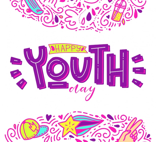 Vector happy youth day lettering