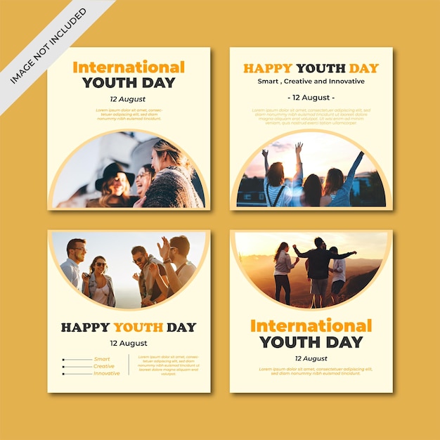 happy youth day social media banner template collection with photo