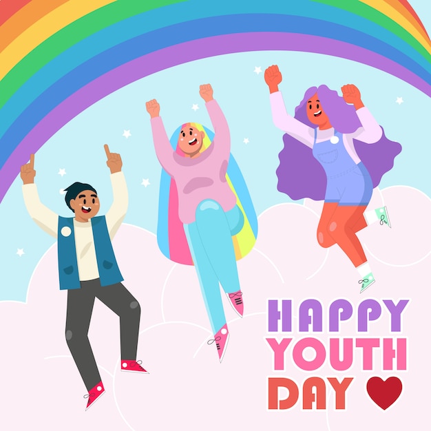 Happy Youth Day Three Teen Cheer Up Character Design