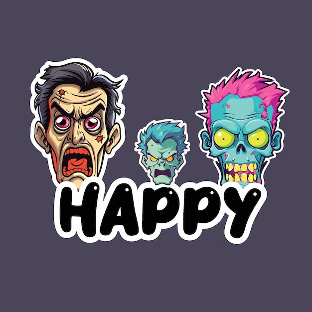 Happy Zombie Stickers Green Heads Purple Mohawks and Mysterious Blurred Faces