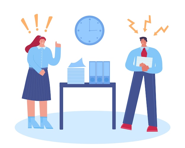 Harassment in the workplace. Female boss screaming at employee. .