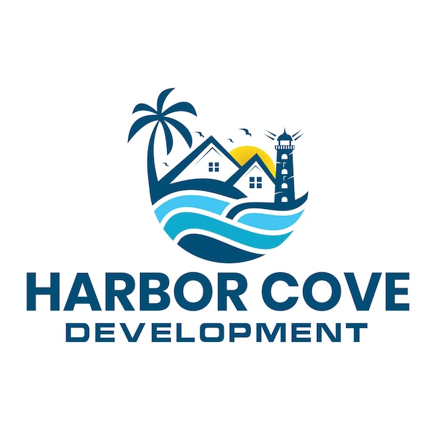 Vector harbor cove-logo-ontwerp voor de branding van uw bedrijf