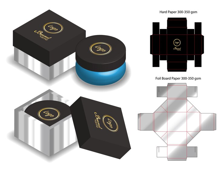 hard board paper box 3d mockup with dieline