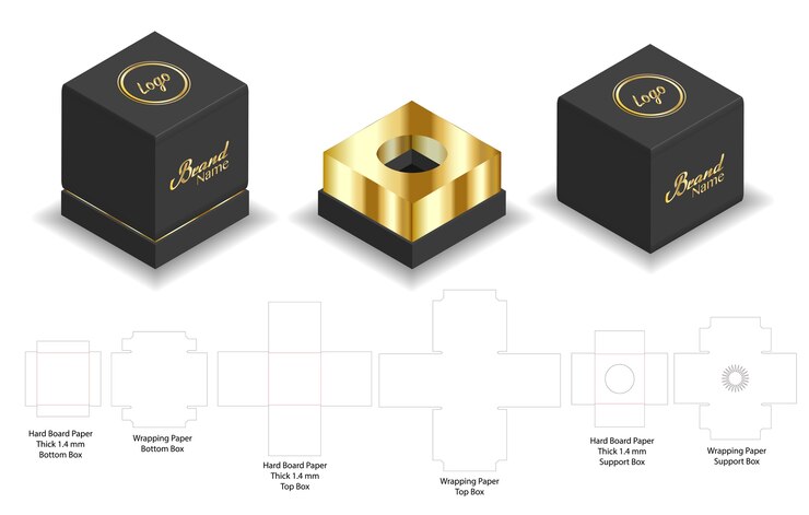 hard board paper rigid box 3d mockup with dieline