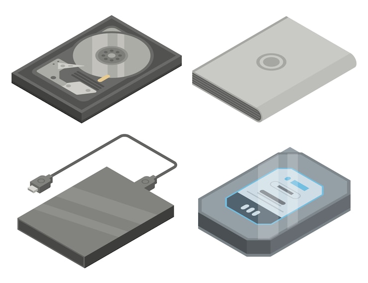 Vector hard disk icons set, isometric style
