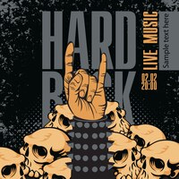 Hard rock banner with hand and skulls