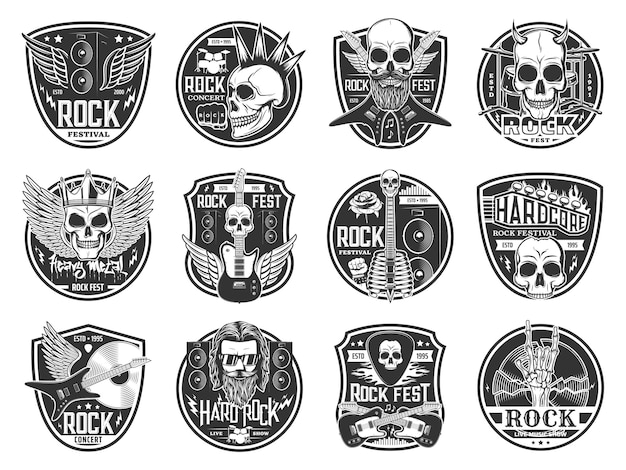 Vector hard rock and heavy metal music festival icons