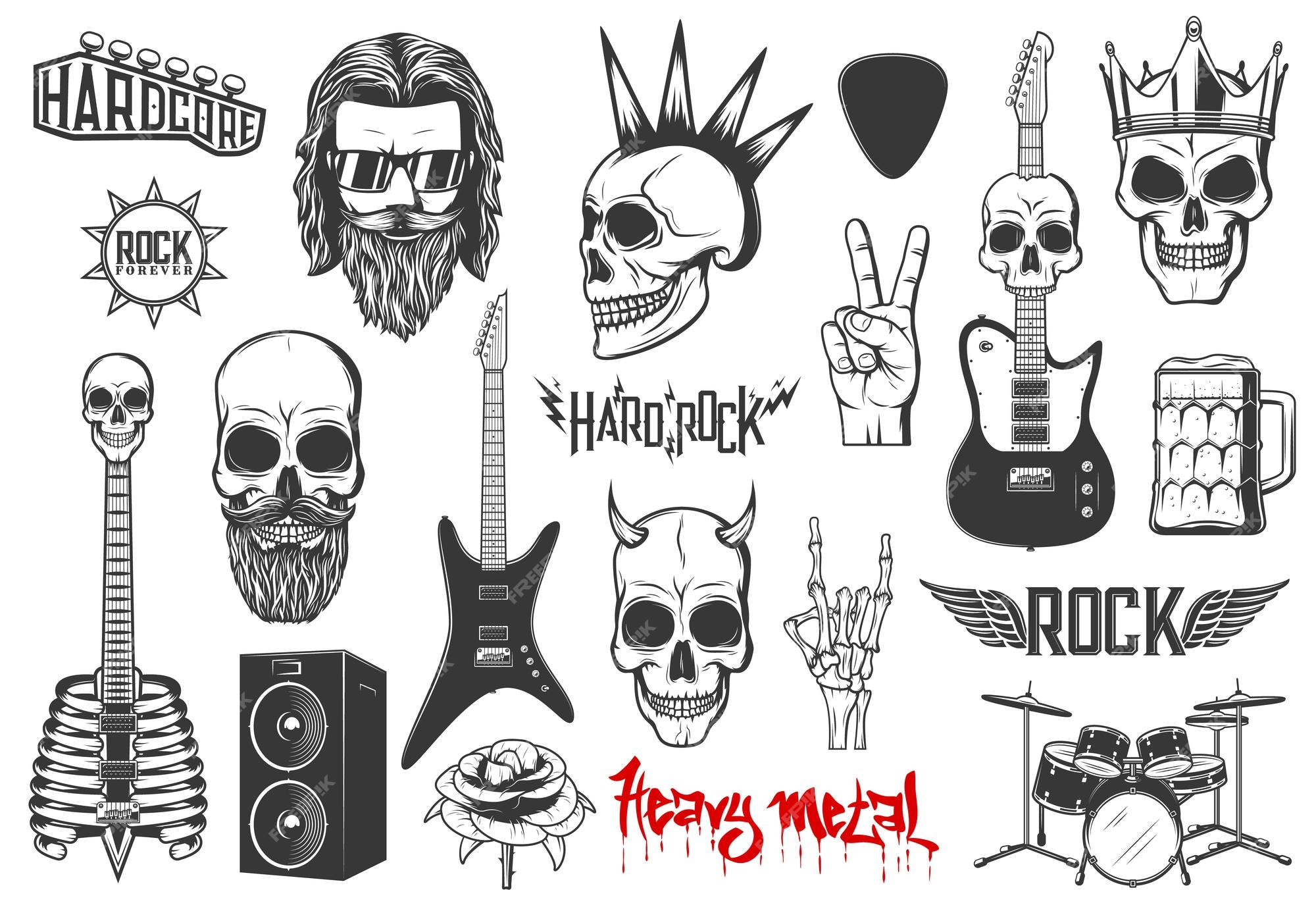 Premium Vector | Hard rock music vector icons heavy metal signs